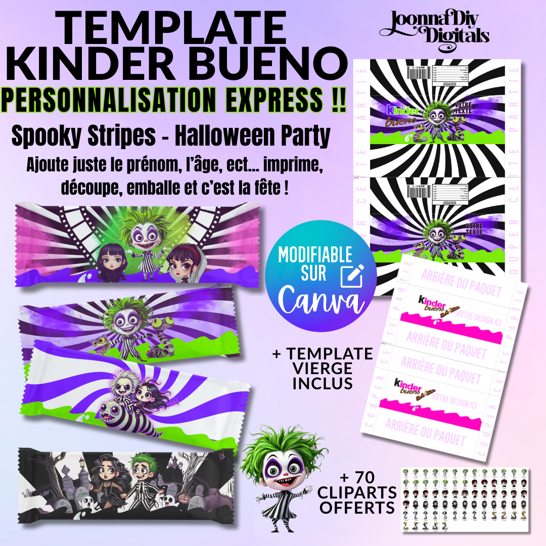 Template Kinder Bueno personnalisé – Beetlejuice Vibes | Papeterie personnalisée express | Modifiable Canva | Halloween party favors