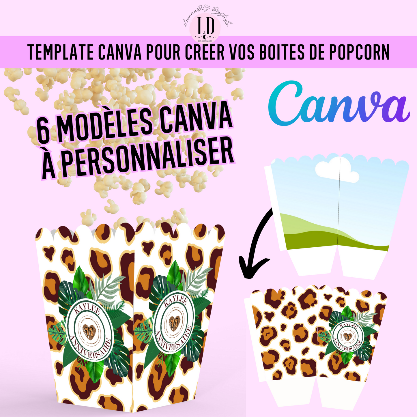 Template pour créer ses boîtes de popcorn personnalisée