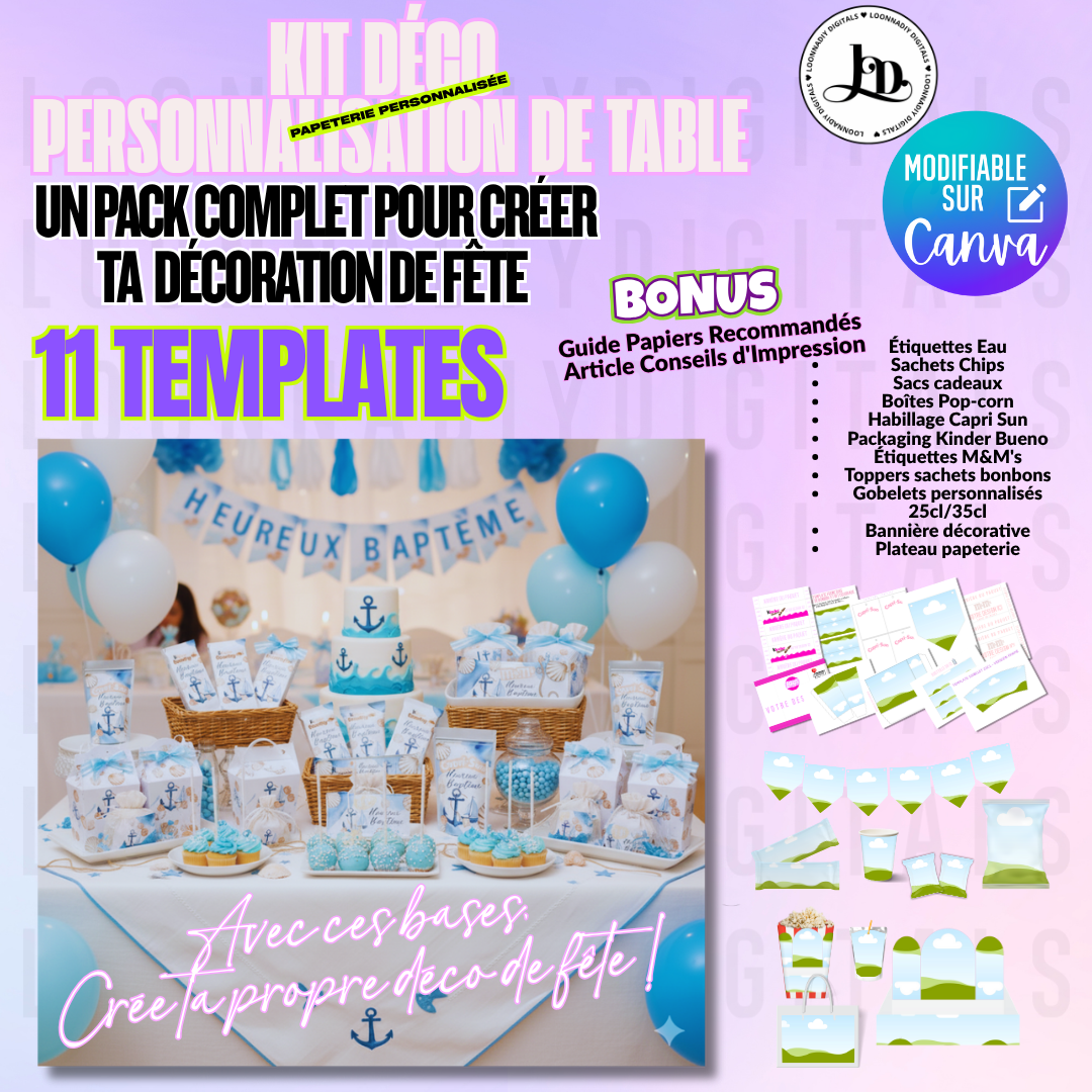 Pack Déco de fête complète : 11 Templates personnalisables pour toutes occasions