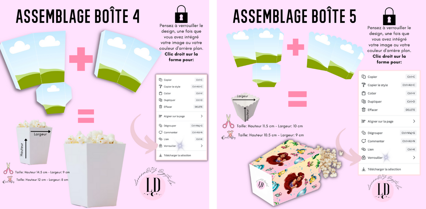 Template pour créer ses boîtes de popcorn personnalisée