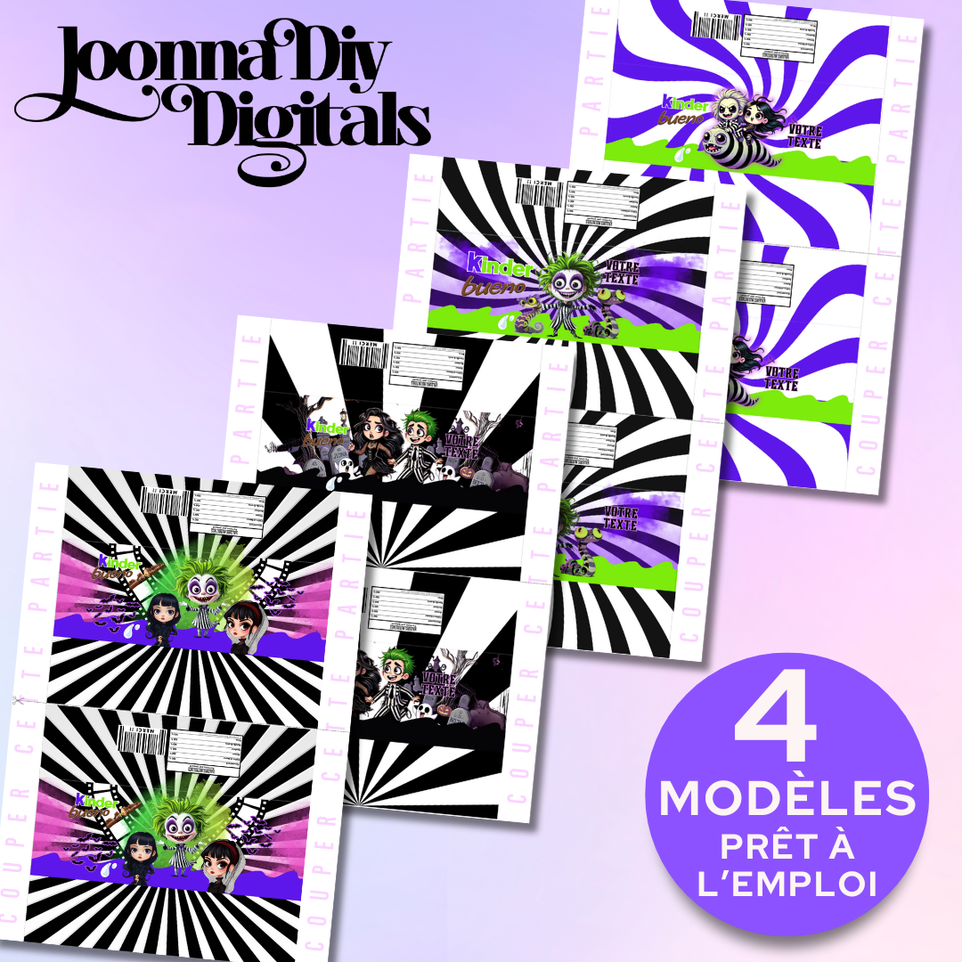 Template Kinder Bueno personnalisé – Beetlejuice Vibes | Papeterie personnalisée express | Modifiable Canva | Halloween party favors