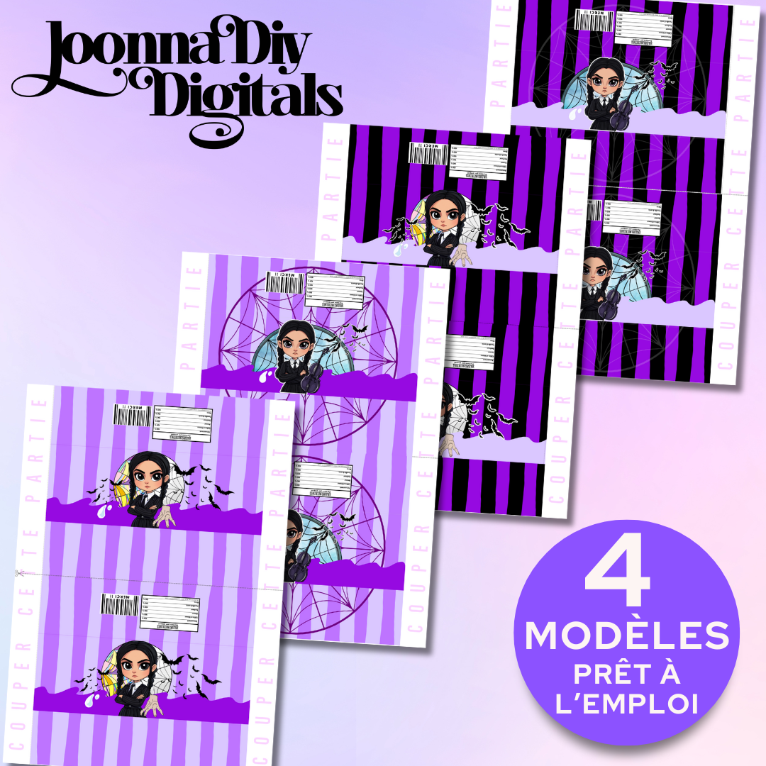 Template Kinder Bueno personnalisé – Thème gothique | Vibe mercredi | Printable anniversaire | Canva template | Étiquette à imprimer