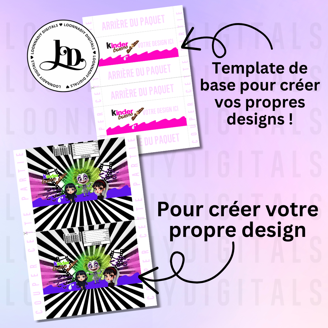Template Kinder Bueno personnalisé – Beetlejuice Vibes | Papeterie personnalisée express | Modifiable Canva | Halloween party favors
