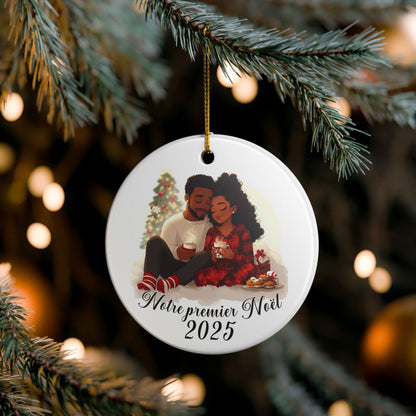 Personalized Ceramic Holiday Ornament, Couple's Christmas Ornament, Custom Name and Year Decoration, Romantic Home Decor, boule de noël