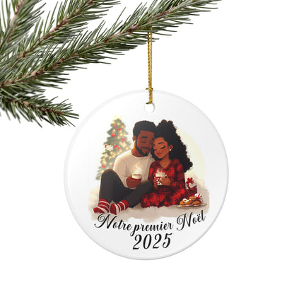 Personalized Ceramic Holiday Ornament, Couple's Christmas Ornament, Custom Name and Year Decoration, Romantic Home Decor, boule de noël