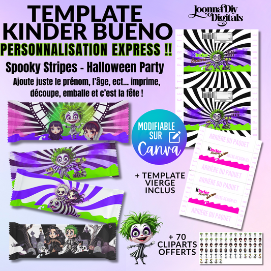 Template Kinder Bueno personnalisé – Beetlejuice Vibes | Papeterie personnalisée express | Modifiable Canva | Halloween party favors