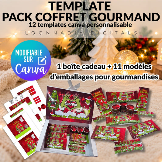Pack Coffret Gourmand - 12 templates papeterie personnalisée - Boîte cadeau + gourmandises
