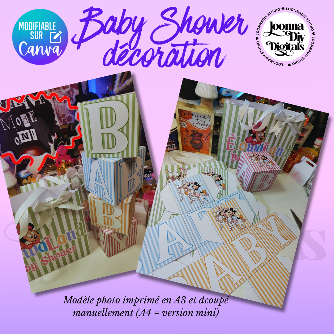 Template Cube Personnalisable “BABY” – Décoration de Baby Shower à Imprimer (Canva)