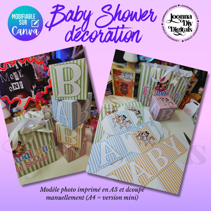 Template Cube Personnalisable “BABY” – Décoration de Baby Shower à Imprimer (Canva)