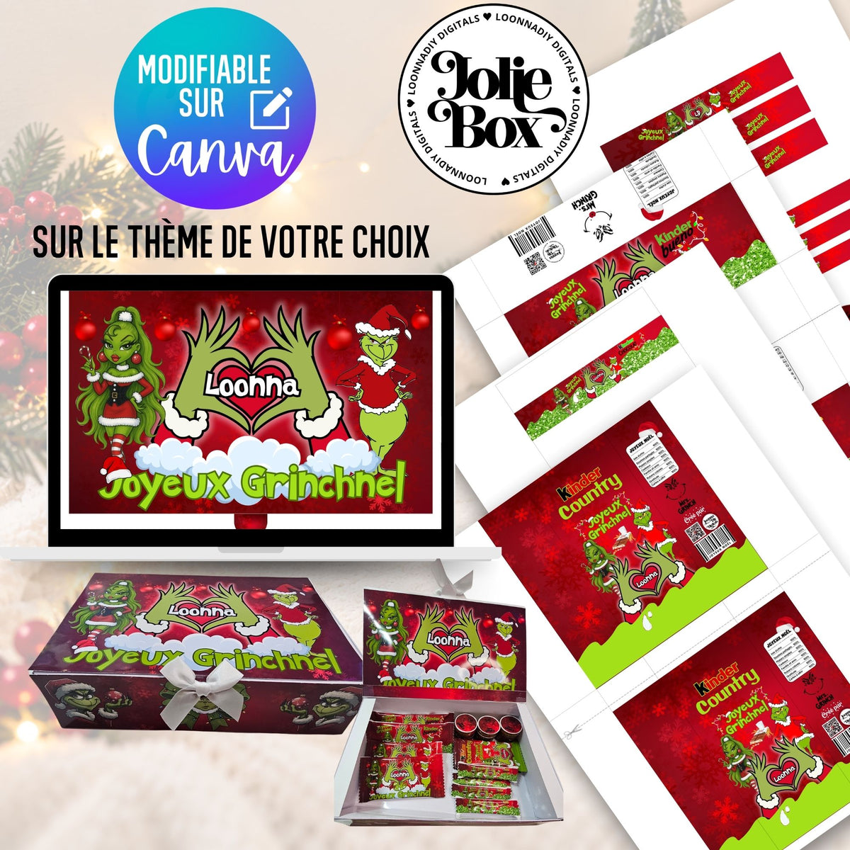 Pack Coffret Gourmand - 12 templates papeterie personnalisée - Boîte cadeau + gourmandises