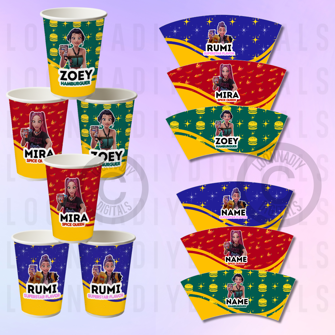 Template gobelets Huntix K-pop demon hunters - Déco anniversaire - Inspired Cup Noodle Labels Ramyeon - 25cl (9oz)/ 35cl (12oz)