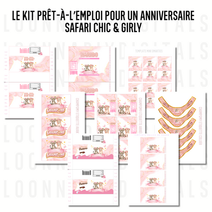 Pink Safari – Pack de fête papeterie personnalisée - Déco anniversaire/baby shower