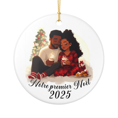 Personalized Ceramic Holiday Ornament, Couple's Christmas Ornament, Custom Name and Year Decoration, Romantic Home Decor, boule de noël