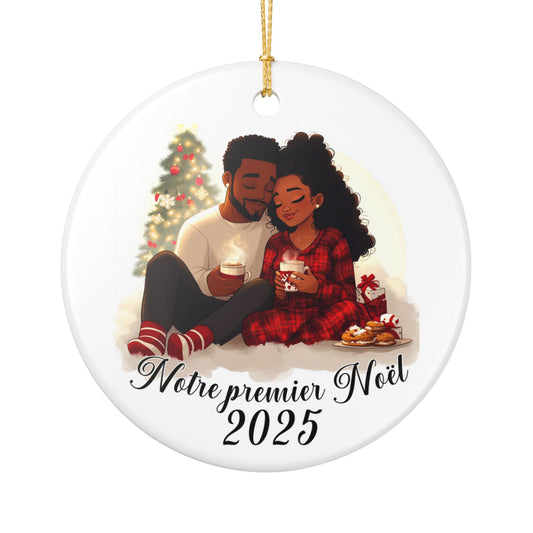Personalized Ceramic Holiday Ornament, Couple's Christmas Ornament, Custom Name and Year Decoration, Romantic Home Decor, boule de noël
