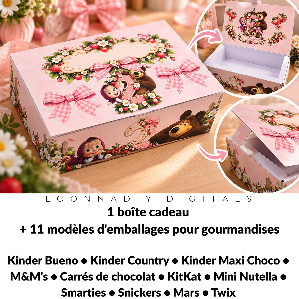Pack Coffret Gourmand - 12 templates papeterie personnalisée - Boîte cadeau + gourmandises