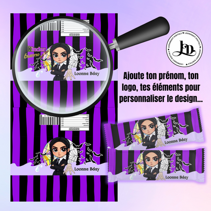 Template Kinder Bueno personnalisé – Thème gothique | Vibe mercredi | Printable anniversaire | Canva  template | Étiquette à imprimer