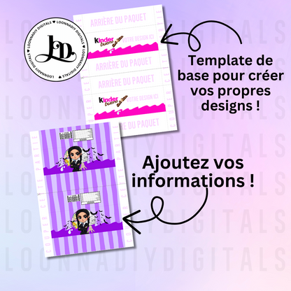 Template Kinder Bueno personnalisé – Thème gothique | Vibe mercredi | Printable anniversaire | Canva  template | Étiquette à imprimer