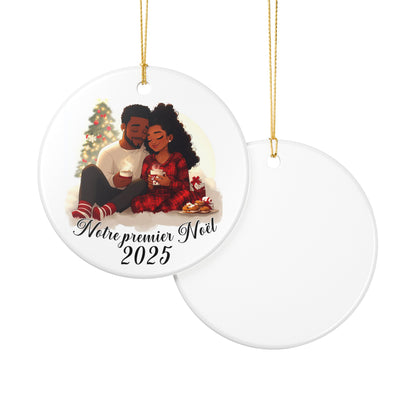 Personalized Ceramic Holiday Ornament, Couple's Christmas Ornament, Custom Name and Year Decoration, Romantic Home Decor, boule de noël