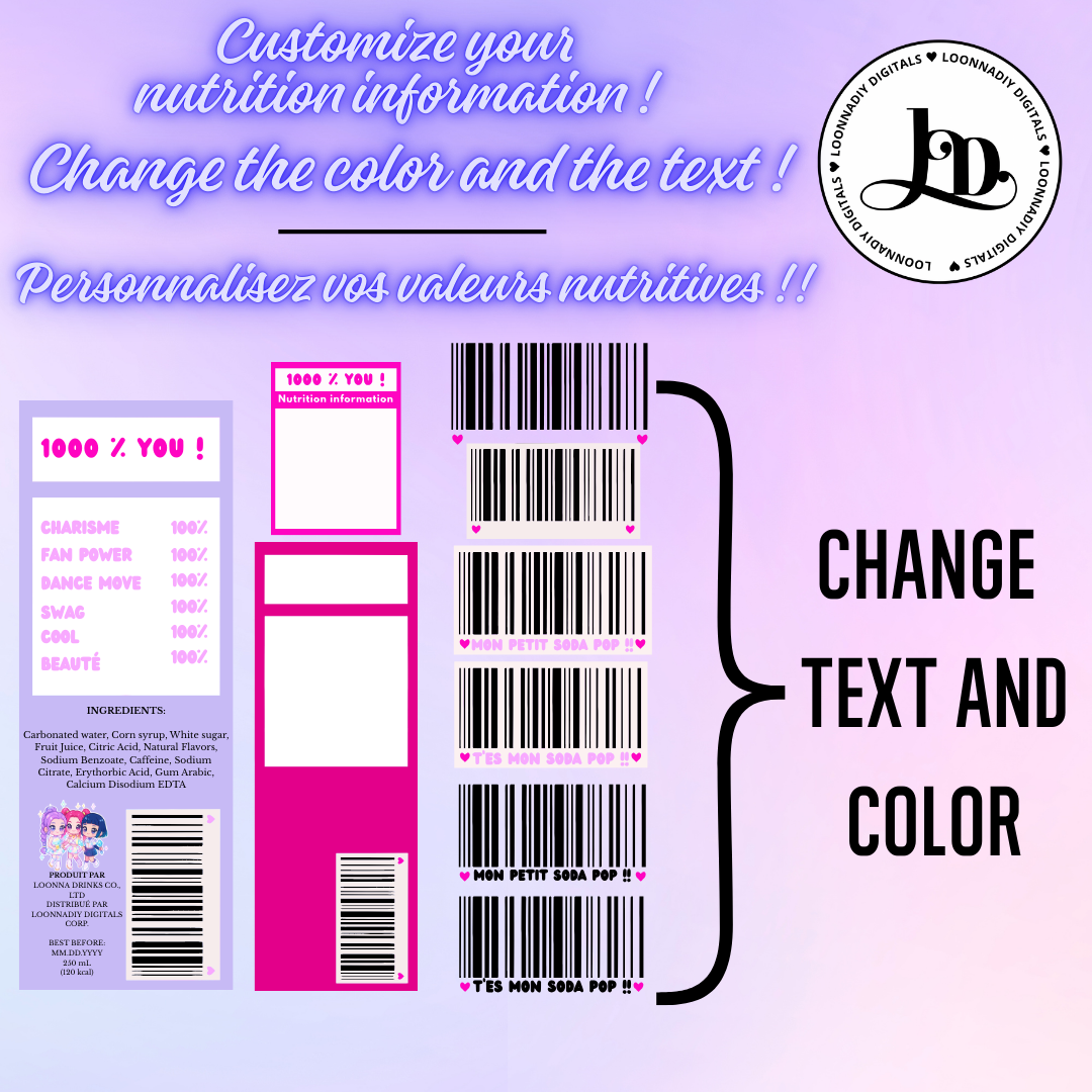 Pack de Templates d'étiquettes de Canettes K-POP sur canva | 32 Modèles | 3 Tailles (15cl, 20cl, 33cl) | Personnalisation Express
