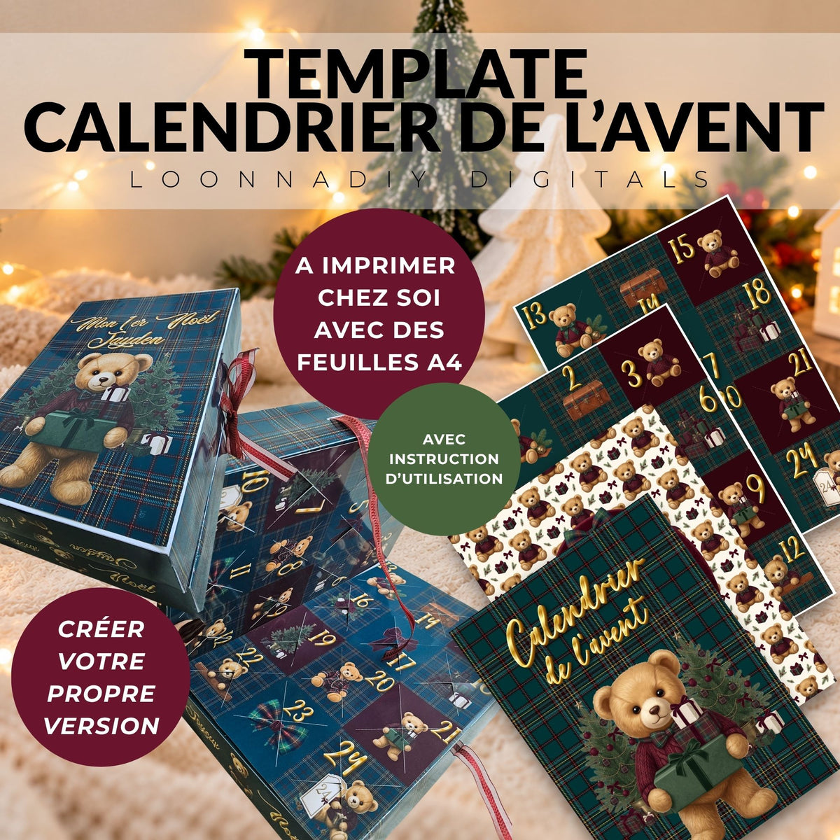 Calendrier de l'Avent à fabriquer soi-même – Template Canva personnalisable + Tutoriels vidéo