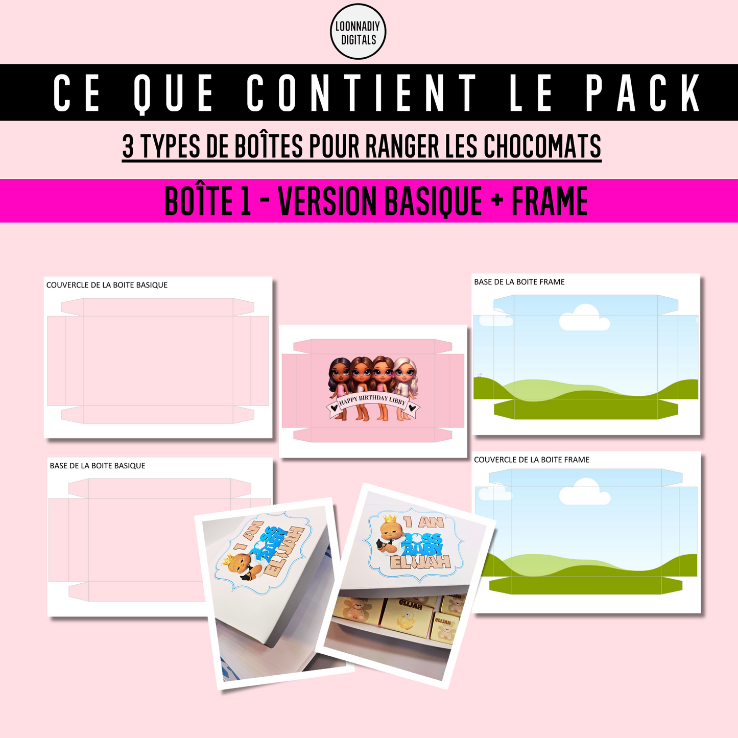 Template de Personnalisation de Carrés de Chocolat et Boîtes Assorties