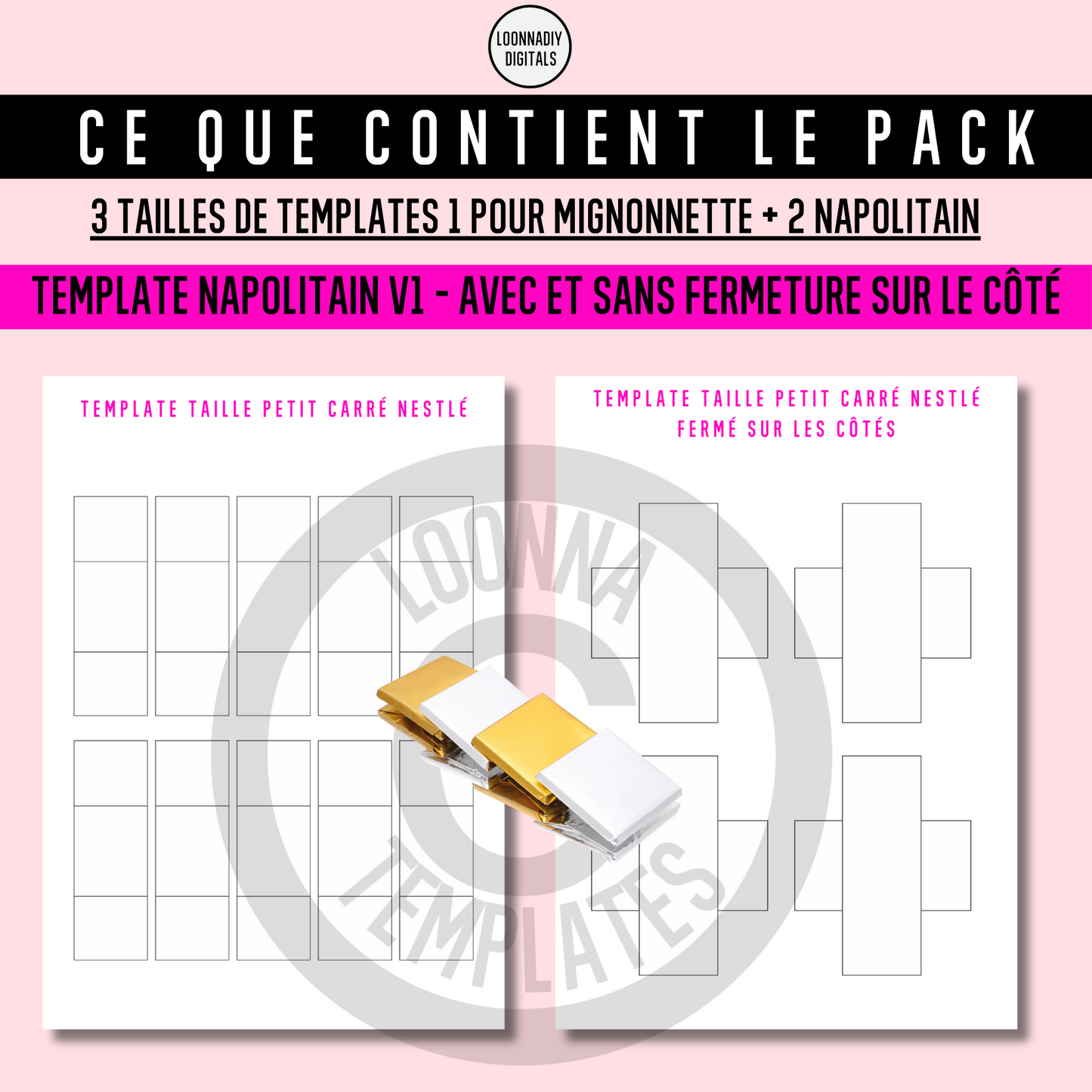 Template de Personnalisation de Carrés de Chocolat et Boîtes Assorties