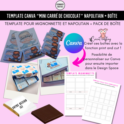 Template de Personnalisation de Carrés de Chocolat et Boîtes Assorties