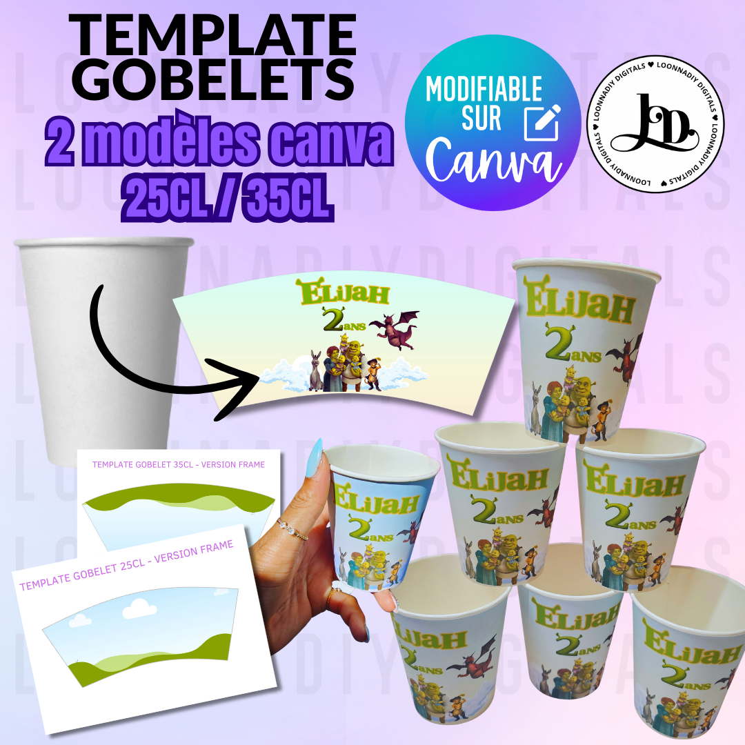 Pack de Templates de gobelets modifiables sur Canva | 2 Modèles (25cl & 35cl) | Thème Fête Anniversaire Enfants